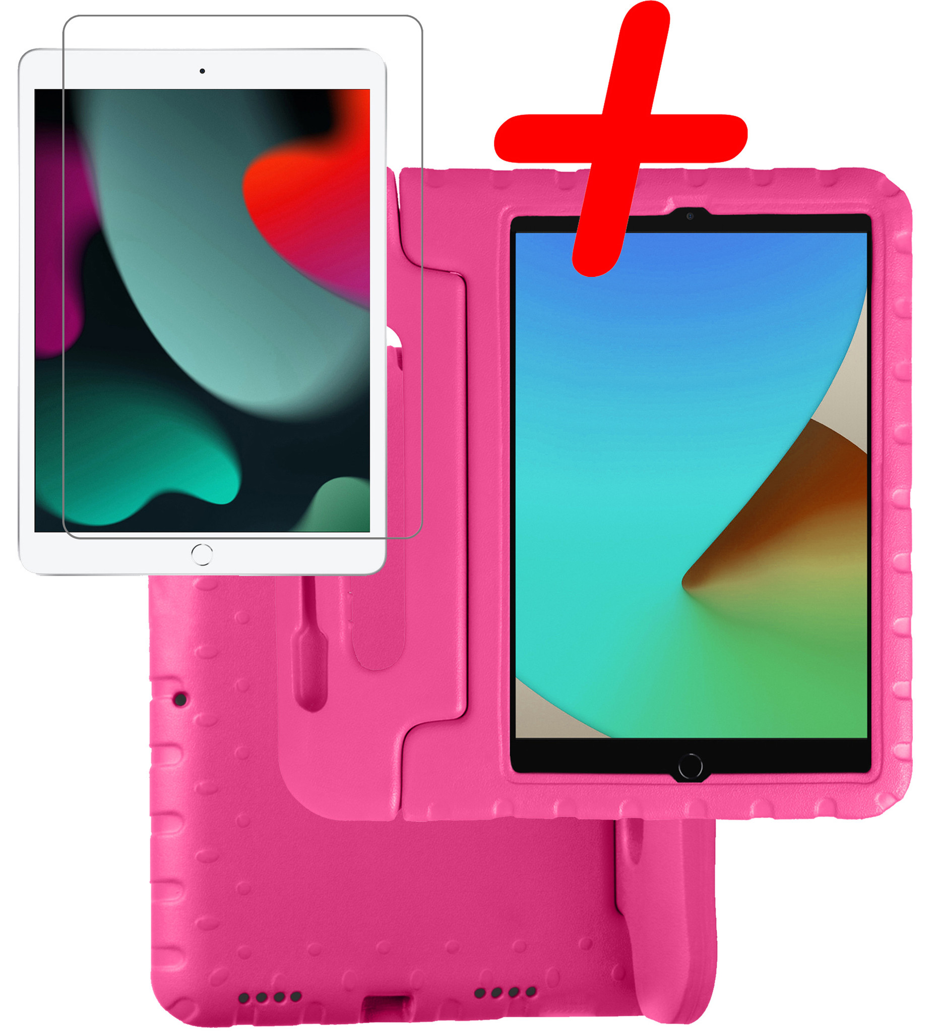 BASEY. Hoesje Geschikt voor iPad 10.2 2020 Hoesje Kinder Hoes Shockproof Kinderhoes Met Screenprotector - Kindvriendelijk Hoesje Geschikt voor iPad 8 Hoes Kids Case - Roze