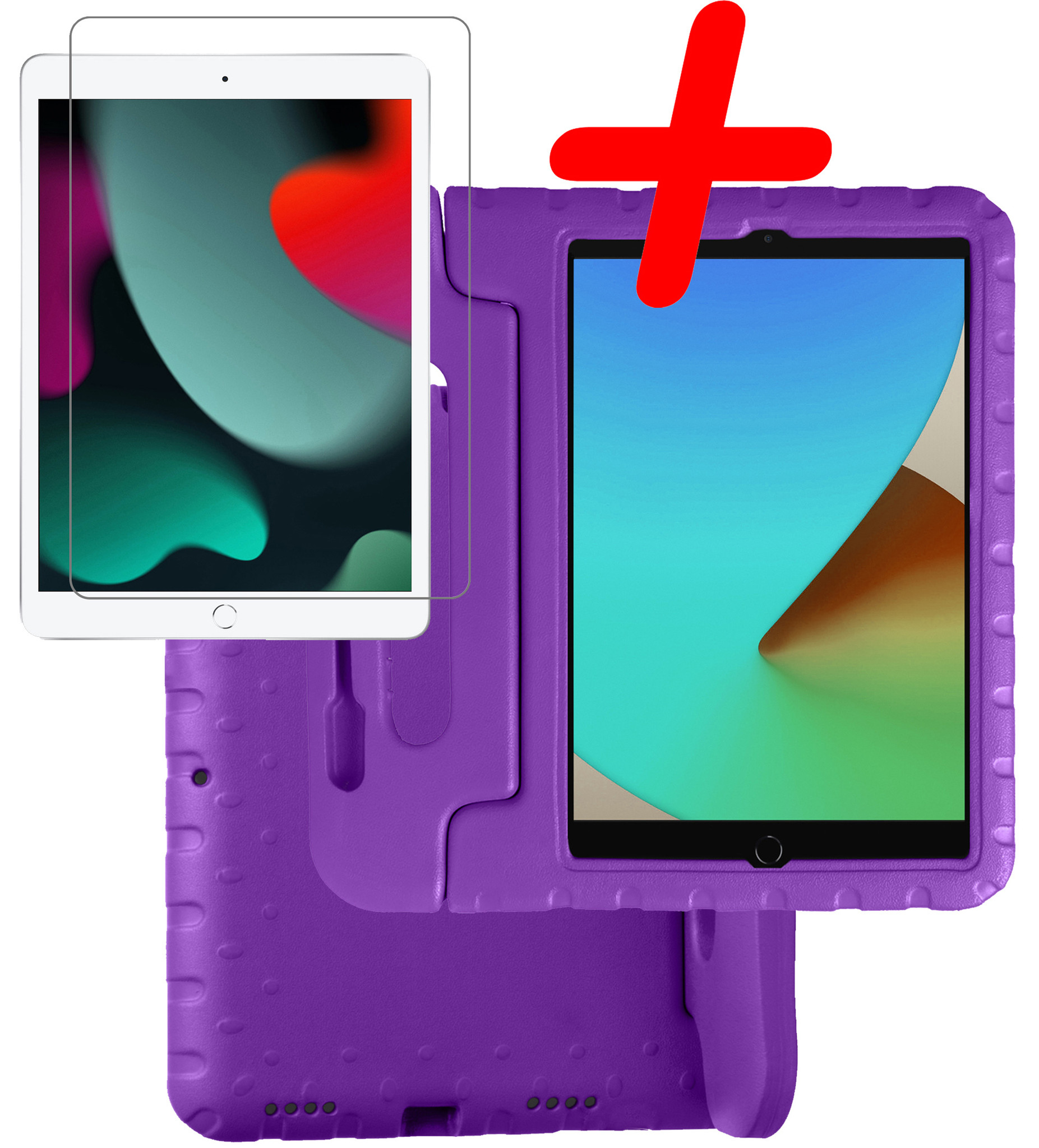 BASEY. Hoesje Geschikt voor iPad 10.2 2019 Hoesje Kinder Hoes Shockproof Kinderhoes Met Screenprotector - Kindvriendelijk Hoesje Geschikt voor iPad 7 Hoes Kids Case - Paars