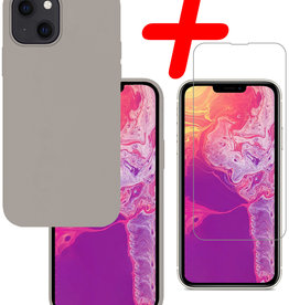 BASEY. BASEY. iPhone 14 Hoesje Siliconen Met Screenprotector Met Dichte Notch - Grijs