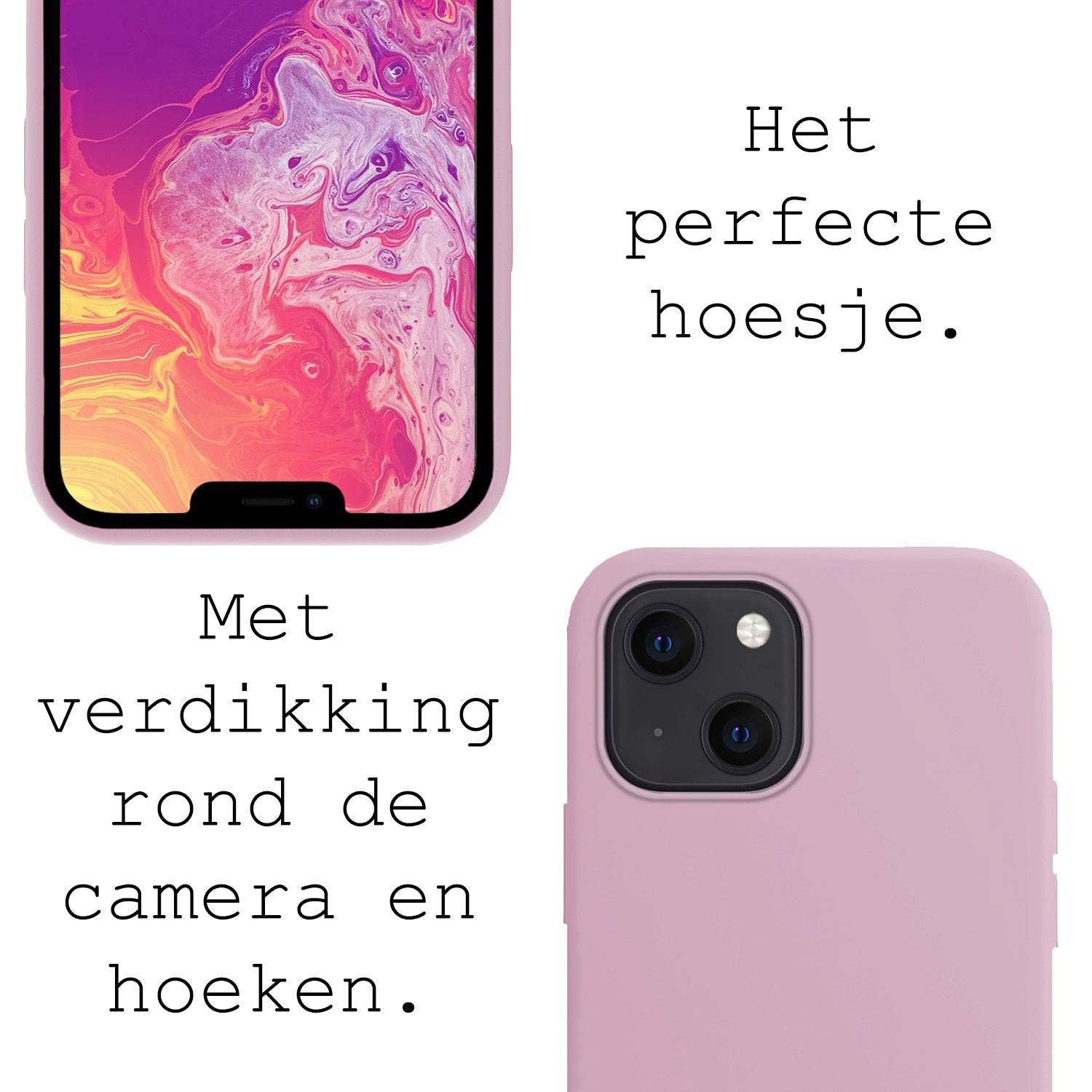 BASEY. Hoes Geschikt voor iPhone 14 Hoesje Siliconen Back Cover Case Met Screenprotector - Hoesje Geschikt voor iPhone 14 Hoes Cover Hoesje - Lila