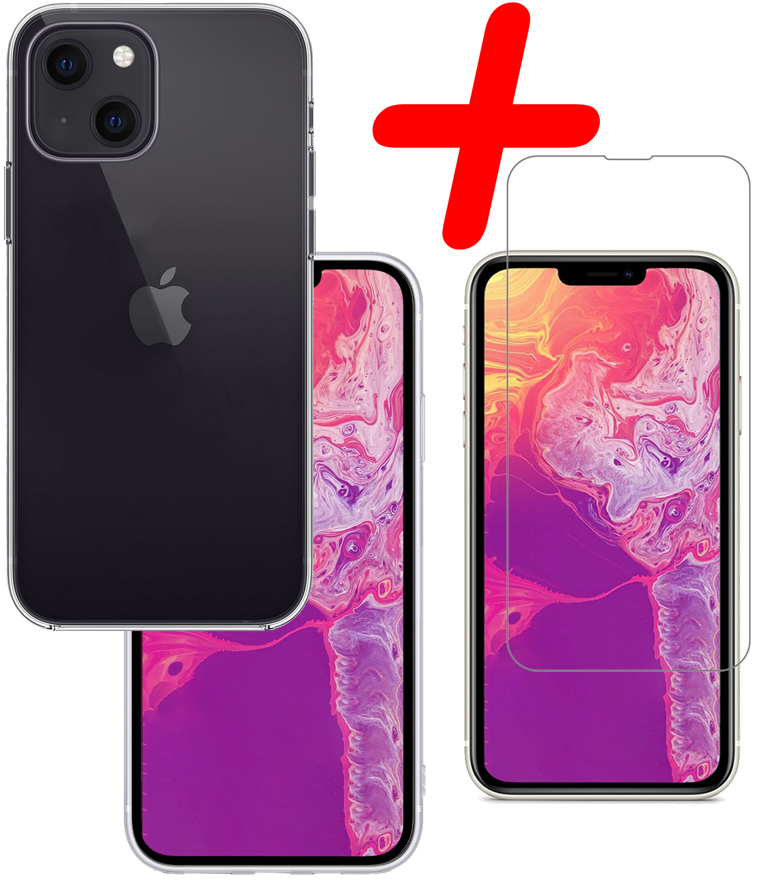 BASEY. Hoes Geschikt voor iPhone 14 Hoesje Siliconen Back Cover Case Met Screenprotector - Hoesje Geschikt voor iPhone 14 Hoes Cover Hoesje - Transparant