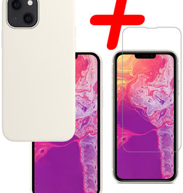 BASEY. BASEY. iPhone 14 Hoesje Siliconen Met Screenprotector Met Dichte Notch - Wit