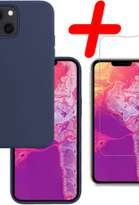 BASEY. Hoes Geschikt voor iPhone 14 Plus Hoesje Siliconen Back Cover Case Met Screenprotector - Hoesje Geschikt voor iPhone 14 Plus Hoes Cover Hoesje - Donkerblauw