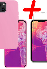 BASEY. Hoes Geschikt voor iPhone 14 Plus Hoesje Siliconen Back Cover Case Met Screenprotector - Hoesje Geschikt voor iPhone 14 Plus Hoes Cover Hoesje - Lichtroze