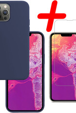 BASEY. Hoes Geschikt voor iPhone 14 Pro Hoesje Siliconen Back Cover Case Met Screenprotector - Hoesje Geschikt voor iPhone 14 Pro Hoes Cover Hoesje - Donkerblauw