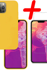 BASEY. Hoes Geschikt voor iPhone 14 Pro Hoesje Siliconen Back Cover Case Met Screenprotector - Hoesje Geschikt voor iPhone 14 Pro Hoes Cover Hoesje - Geel