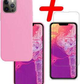 BASEY. BASEY. iPhone 14 Pro Hoesje Siliconen Met Screenprotector Met Dichte Notch - Lichtroze