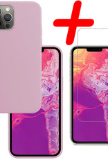 BASEY. Hoes Geschikt voor iPhone 14 Pro Hoesje Siliconen Back Cover Case Met Screenprotector - Hoesje Geschikt voor iPhone 14 Pro Hoes Cover Hoesje - Lila