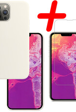 BASEY. Hoes Geschikt voor iPhone 14 Pro Hoesje Siliconen Back Cover Case Met Screenprotector - Hoesje Geschikt voor iPhone 14 Pro Hoes Cover Hoesje - Wit