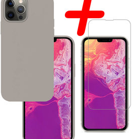 BASEY. BASEY. iPhone 14 Pro Max Hoesje Siliconen Met Screenprotector Met Dichte Notch - Grijs