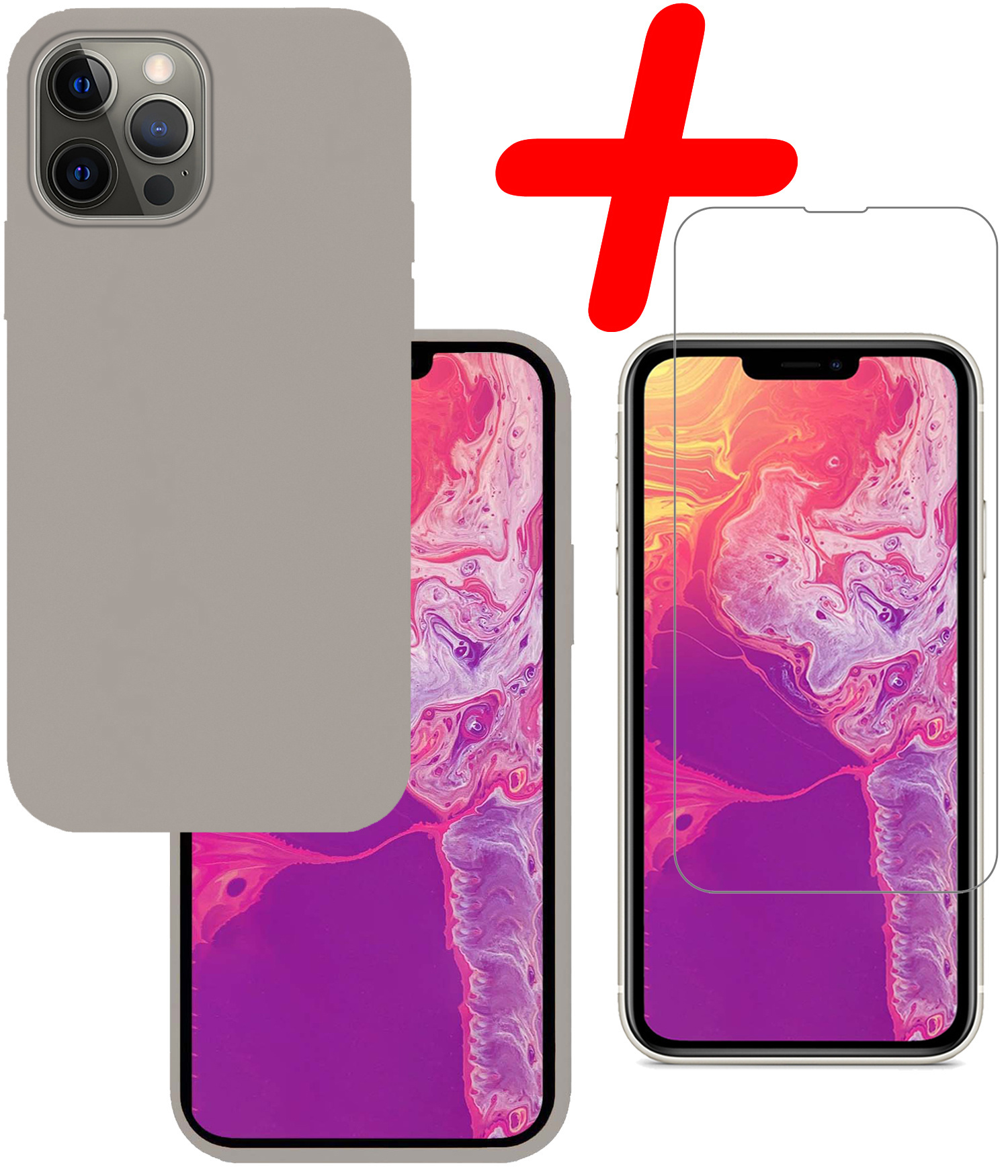 BASEY. Hoes Geschikt voor iPhone 14 Pro Max Hoesje Siliconen Back Cover Case Met Screenprotector - Hoesje Geschikt voor iPhone 14 Pro Max Hoes Cover Hoesje - Grijs