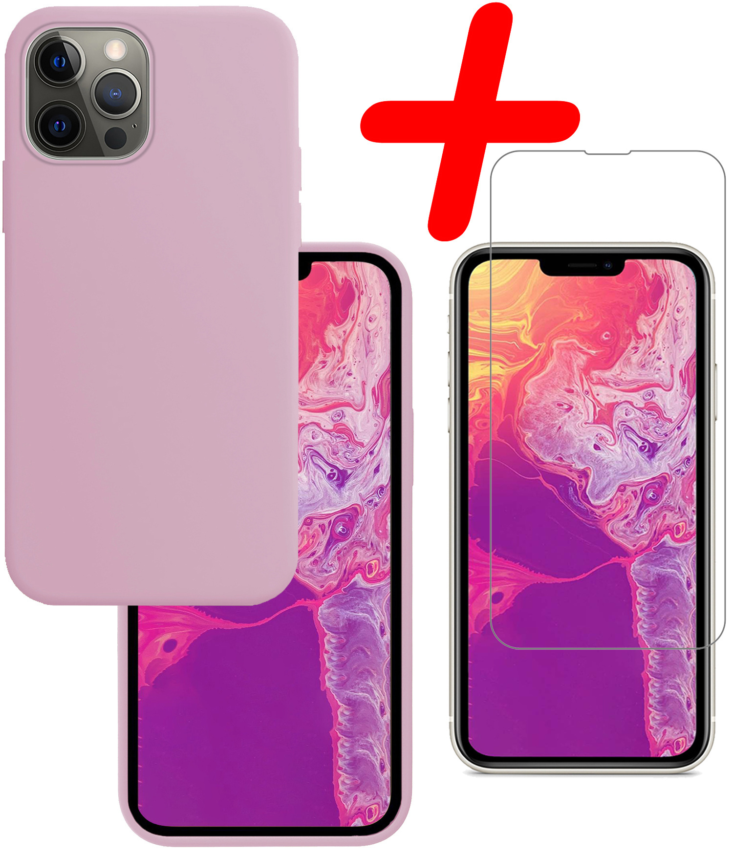 BASEY. Hoes Geschikt voor iPhone 14 Pro Max Hoesje Siliconen Back Cover Case Met Screenprotector - Hoesje Geschikt voor iPhone 14 Pro Max Hoes Cover Hoesje - Lila