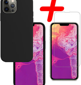 BASEY. BASEY. iPhone 14 Pro Max Hoesje Siliconen Met Screenprotector Met Dichte Notch - Zwart
