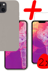 BASEY. Hoes voor iPhone 14 Hoesje Siliconen Cover Met 2x Screenprotector - Hoes voor iPhone 14 Hoes Case Met 2x Screen Protector Beschermglas Dichte Notch - Grijs