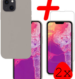 BASEY. BASEY. iPhone 14 Hoesje Siliconen Met 2x Screenprotector Met Dichte Notch - Grijs