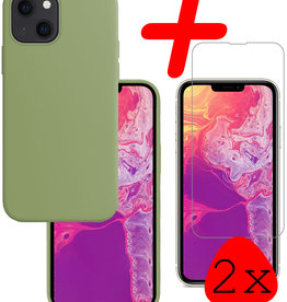 BASEY. BASEY. iPhone 14 Hoesje Siliconen Met 2x Screenprotector Met Dichte Notch - Groen