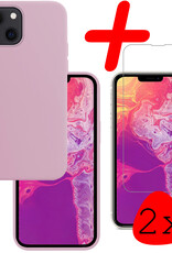 BASEY. Hoes Geschikt voor iPhone 14 Hoesje Siliconen Back Cover Case Met 2x Screenprotector - Hoesje Geschikt voor iPhone 14 Hoes Cover Hoesje - Lila