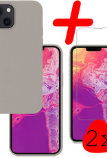 BASEY. Hoes Geschikt voor iPhone 14 Plus Hoesje Siliconen Back Cover Case Met 2x Screenprotector - Hoesje Geschikt voor iPhone 14 Plus Hoes Cover Hoesje - Grijs