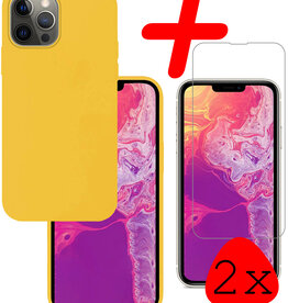 BASEY. BASEY. iPhone 14 Pro Hoesje Siliconen Met 2x Screenprotector Met Dichte Notch - Geel