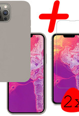 Hoes voor iPhone 14 Pro Hoesje Siliconen Cover Met 2x Screenprotector - Hoes voor iPhone 14 Pro Hoes Case Met 2x Screen Protector Beschermglas Dichte Notch - Grijs