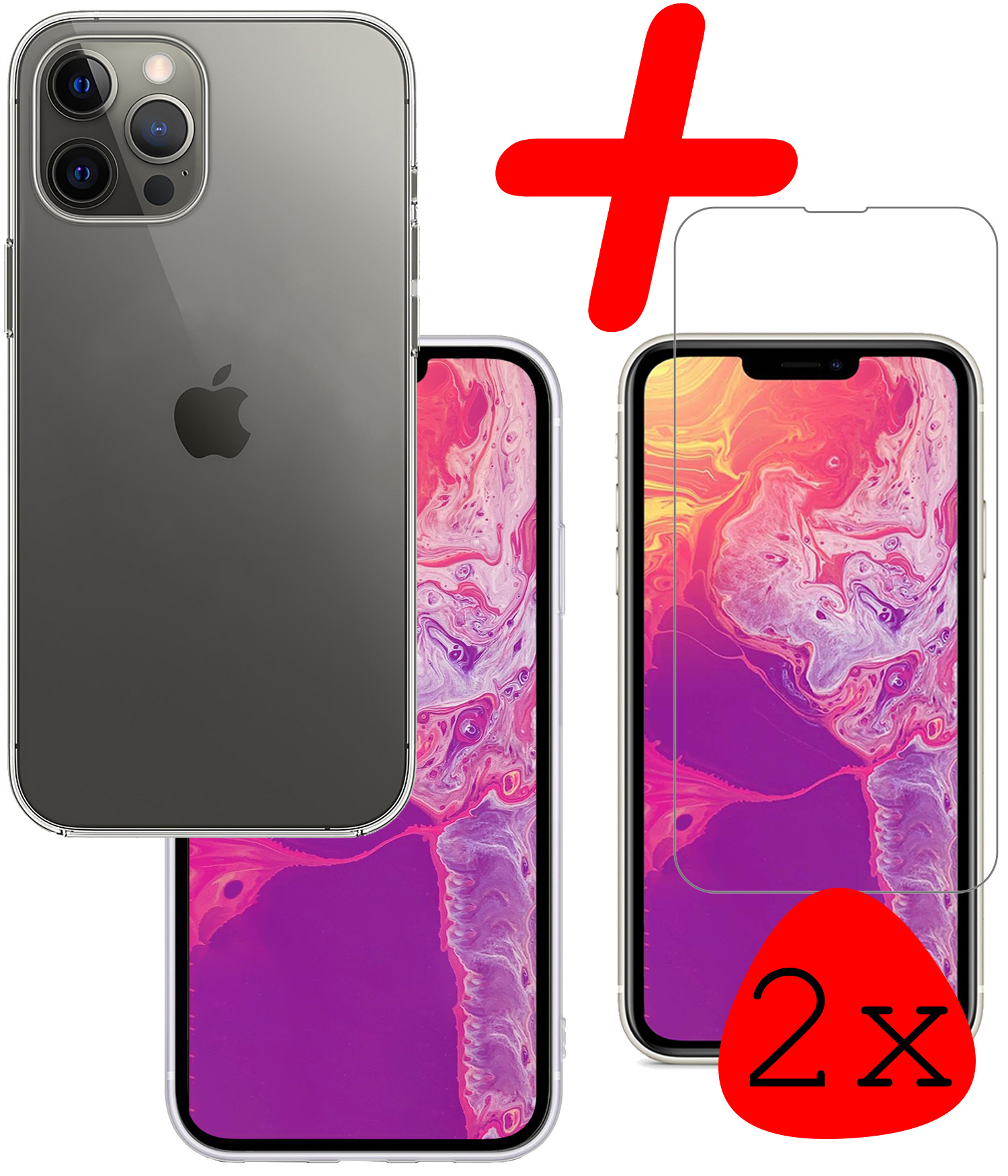 BASEY. Hoes Geschikt voor iPhone 14 Pro Hoesje Siliconen Back Cover Case Met 2x Screenprotector - Hoesje Geschikt voor iPhone 14 Pro Hoes Cover Hoesje - Transparant