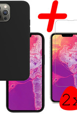 BASEY. Hoes Geschikt voor iPhone 14 Pro Hoesje Siliconen Back Cover Case Met 2x Screenprotector - Hoesje Geschikt voor iPhone 14 Pro Hoes Cover Hoesje - Zwart