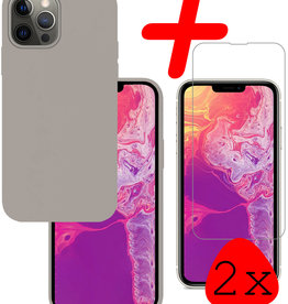 BASEY. BASEY. iPhone 14 Pro Max Hoesje Siliconen Met 2x Screenprotector Met Dichte Notch - Grijs