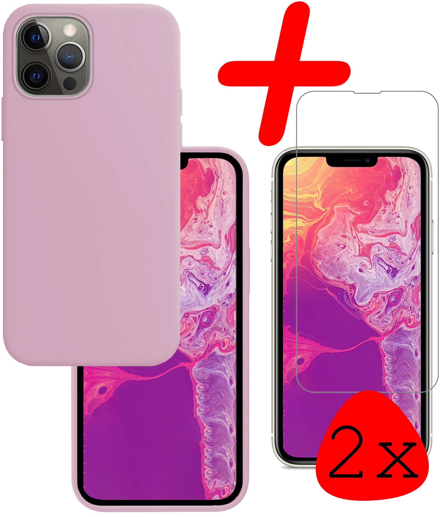 BASEY. Hoes Geschikt voor iPhone 14 Pro Max Hoesje Siliconen Back Cover Case Met 2x Screenprotector - Hoesje Geschikt voor iPhone 14 Pro Max Hoes Cover Hoesje - Lila