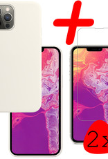 BASEY. Hoes Geschikt voor iPhone 14 Pro Max Hoesje Siliconen Back Cover Case Met 2x Screenprotector - Hoesje Geschikt voor iPhone 14 Pro Max Hoes Cover Hoesje - Wit