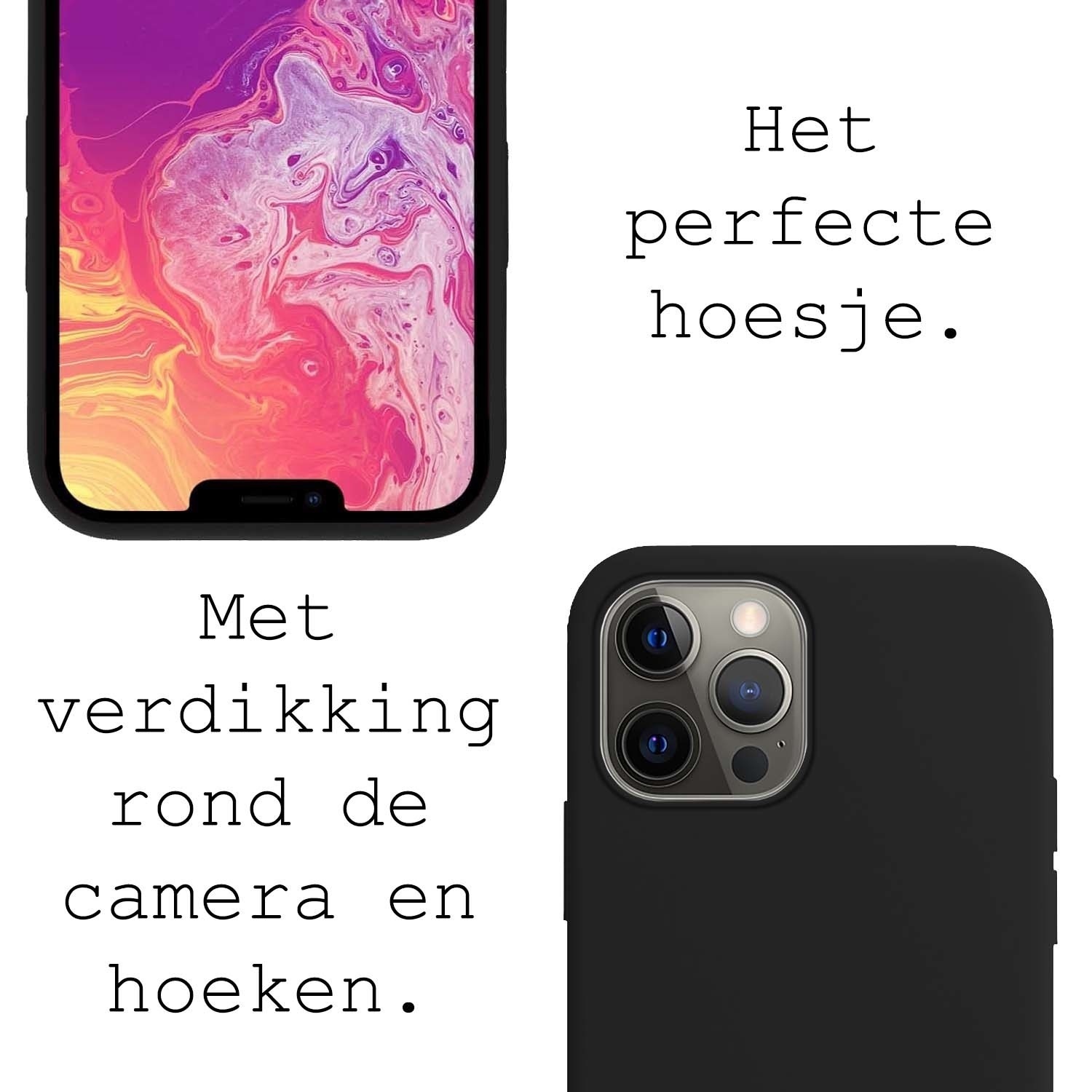 BASEY. Hoes Geschikt voor iPhone 14 Pro Max Hoesje Siliconen Back Cover Case Met 2x Screenprotector - Hoesje Geschikt voor iPhone 14 Pro Max Hoes Cover Hoesje - Zwart