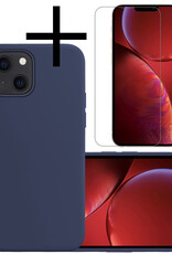 NoXx Hoes Geschikt voor iPhone 14 Hoesje Cover Siliconen Back Case Hoes Met Screenprotector - Donkerblauw