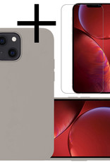 NoXx Hoes voor iPhone 14 Hoes Back Cover Siliconen Hoes Back Cover En Screenprotector Glas Dichte Notch - Grijs