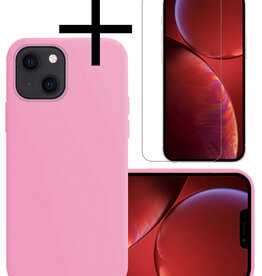 NoXx NoXx iPhone 14 Hoesje Siliconen Met Screenprotector Met Dichte Notch - Lichtroze
