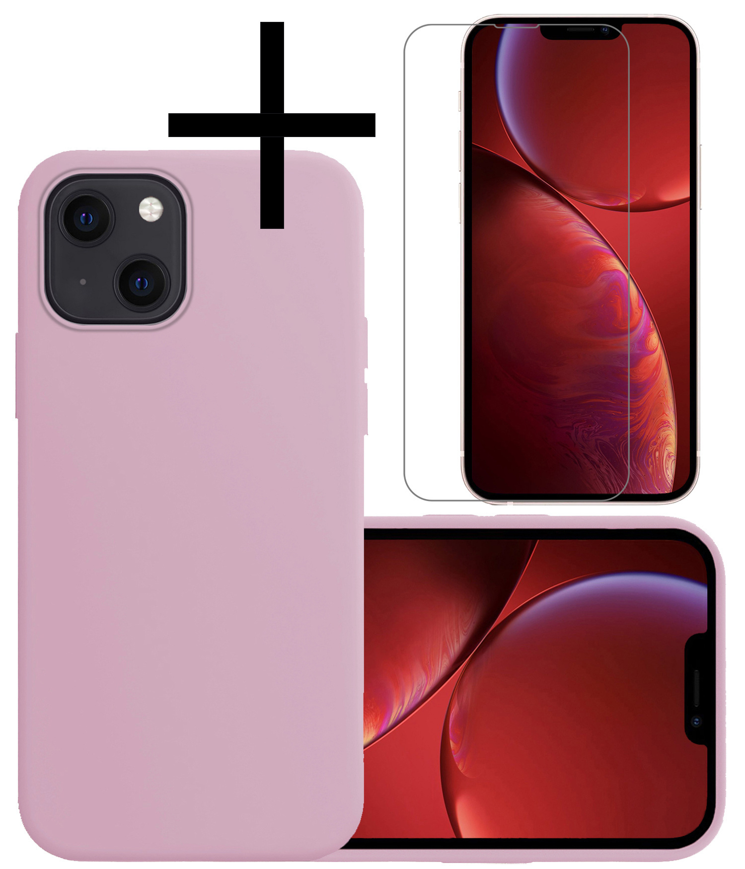 NoXx Hoes Geschikt voor iPhone 14 Hoesje Cover Siliconen Back Case Hoes Met Screenprotector - Lila