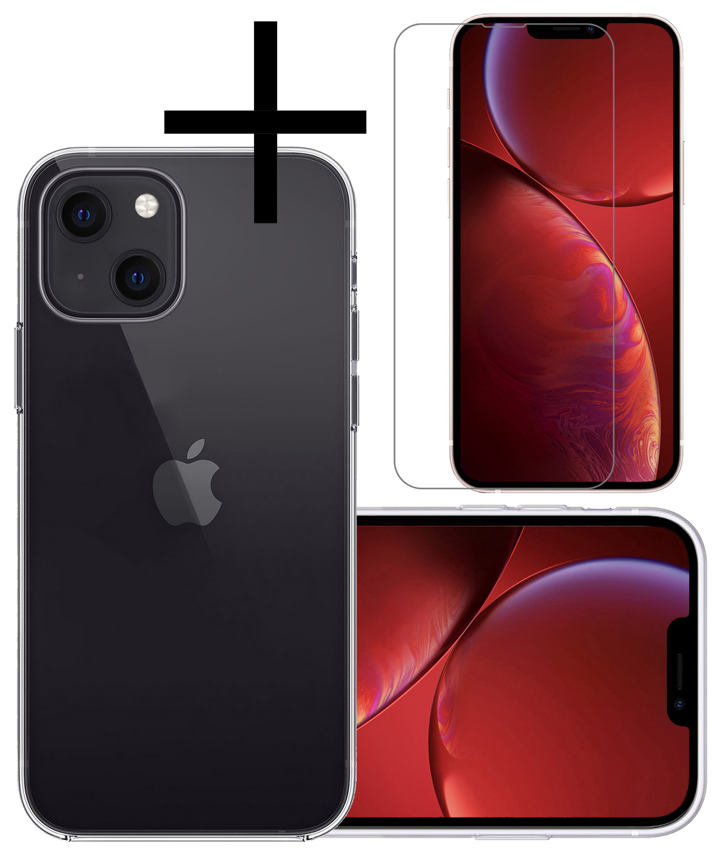 NoXx Hoes Geschikt voor iPhone 14 Hoesje Cover Siliconen Back Case Hoes Met Screenprotector - Transparant