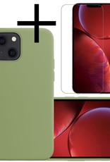 NoXx Hoes Geschikt voor iPhone 14 Plus Hoesje Cover Siliconen Back Case Hoes Met Screenprotector - Groen