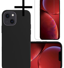 NoXx NoXx iPhone 14 Plus Hoesje Siliconen Met Screenprotector Met Dichte Notch - Zwart