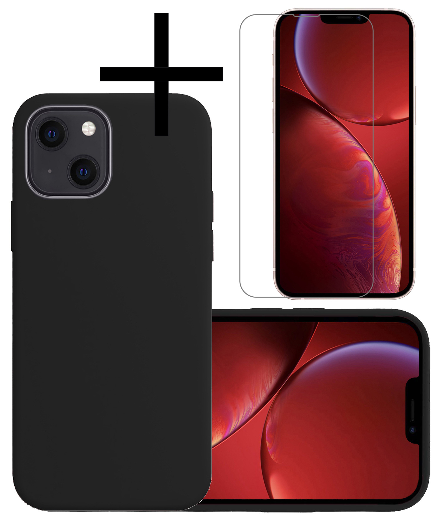 NoXx Hoes Geschikt voor iPhone 14 Plus Hoesje Cover Siliconen Back Case Hoes Met Screenprotector - Zwart