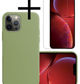 NoXx iPhone 14 Pro Hoesje Siliconen Met Screenprotector Met Dichte Notch - Groen