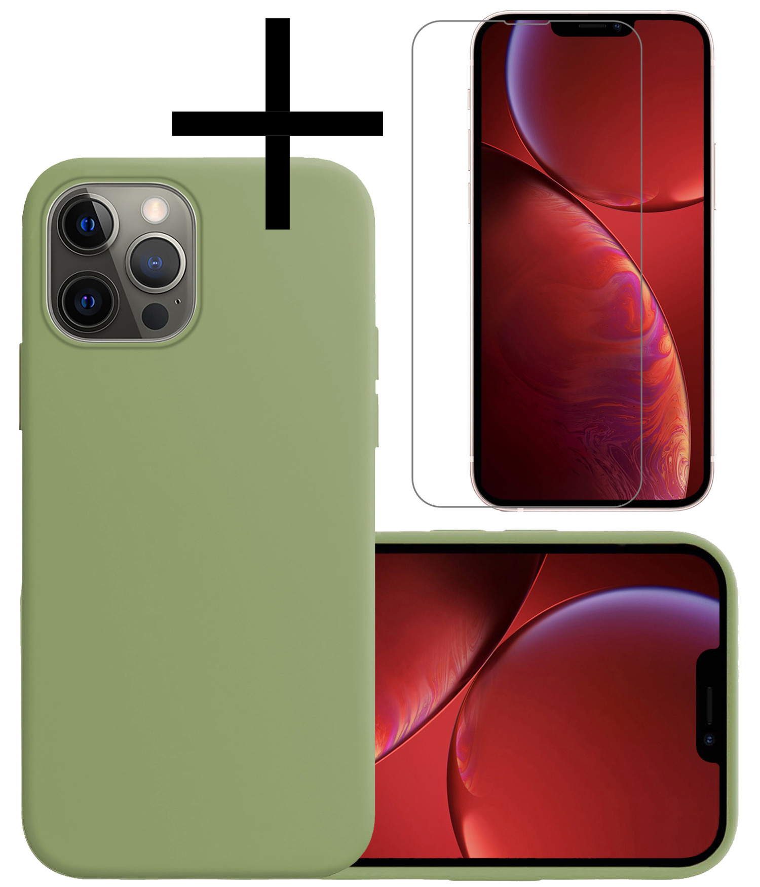 NoXx Hoes Geschikt voor iPhone 14 Pro Hoesje Cover Siliconen Back Case Hoes Met Screenprotector - Groen