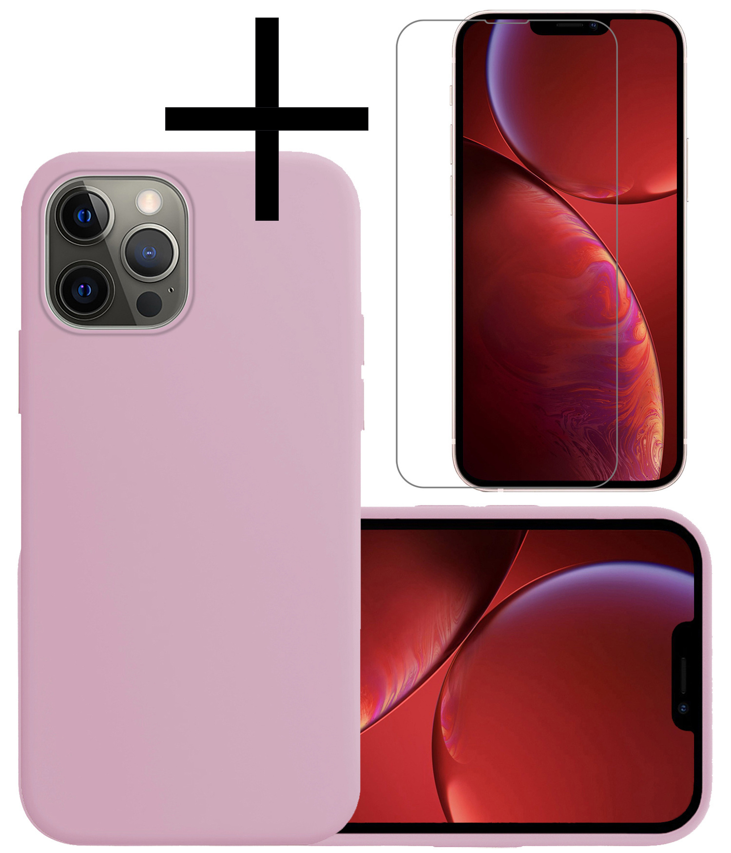 NoXx Hoes Geschikt voor iPhone 14 Pro Hoesje Cover Siliconen Back Case Hoes Met Screenprotector - Lila