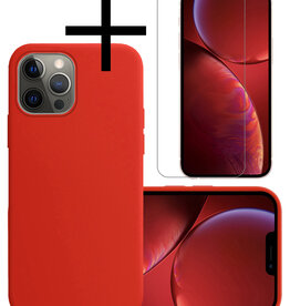 NoXx iPhone 14 Pro Hoesje Siliconen Met Screenprotector Met Dichte Notch - Rood