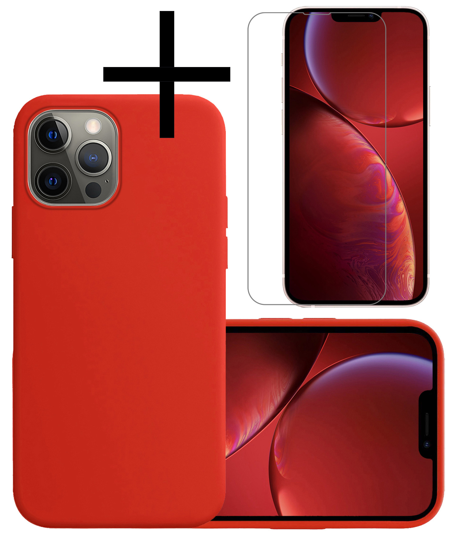 NoXx Hoes Geschikt voor iPhone 14 Pro Hoesje Cover Siliconen Back Case Hoes Met Screenprotector - Rood