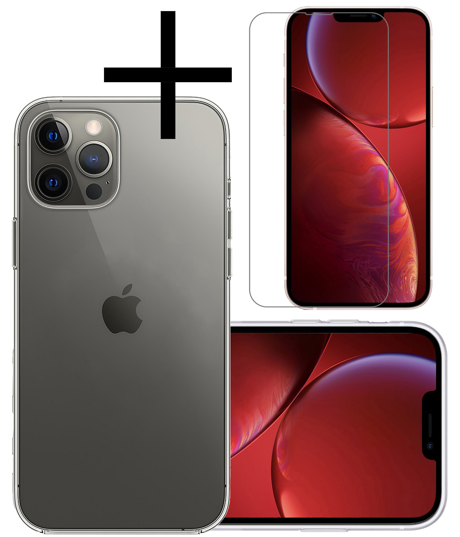 NoXx Hoes Geschikt voor iPhone 14 Pro Hoesje Cover Siliconen Back Case Hoes Met Screenprotector - Transparant
