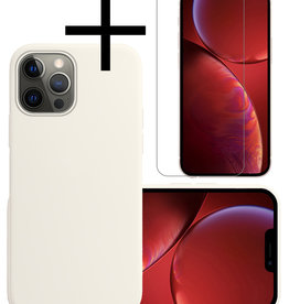 NoXx iPhone 14 Pro Hoesje Siliconen Met Screenprotector Met Dichte Notch - Wit