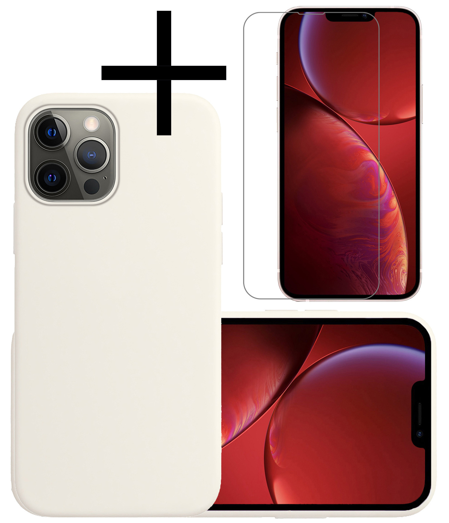 NoXx Hoes Geschikt voor iPhone 14 Pro Hoesje Cover Siliconen Back Case Hoes Met Screenprotector - Wit