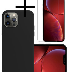 NoXx iPhone 14 Pro Hoesje Siliconen Met Screenprotector Met Dichte Notch - Zwart