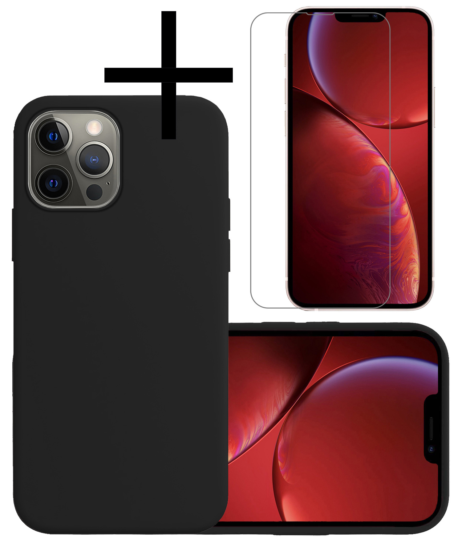 NoXx Hoes Geschikt voor iPhone 14 Pro Hoesje Cover Siliconen Back Case Hoes Met Screenprotector - Zwart