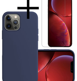 NoXx NoXx iPhone 14 Pro Max Hoesje Siliconen Met Screenprotector Met Dichte Notch - Donkerblauw