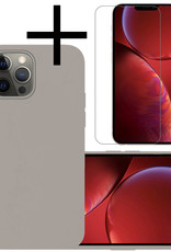 NoXx Hoes Geschikt voor iPhone 14 Pro Max Hoesje Cover Siliconen Back Case Hoes Met Screenprotector - Grijs
